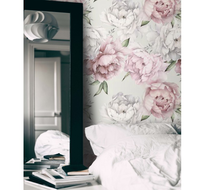Floral wallpaper Large peony pastel flowers wall covering