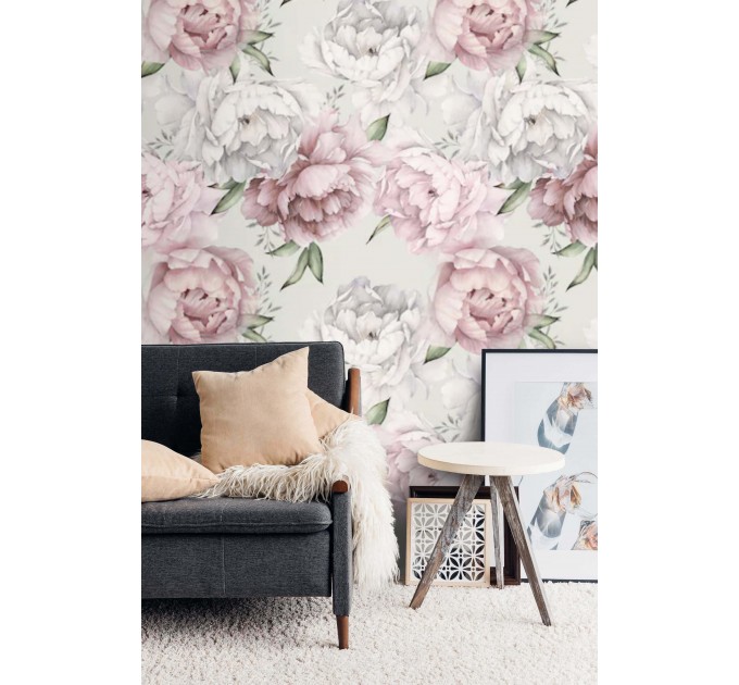 Floral wallpaper Large peony pastel flowers wall covering
