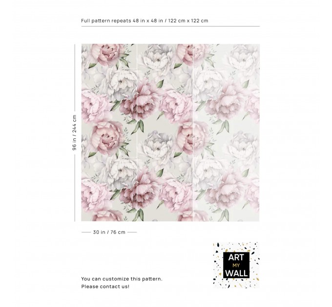 Floral wallpaper Large peony pastel flowers wall covering