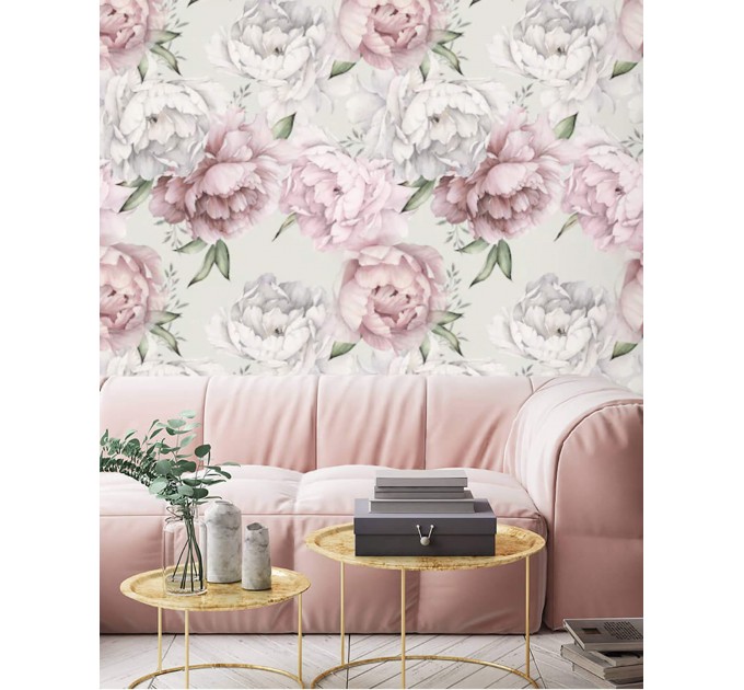 Floral wallpaper Large peony pastel flowers wall covering