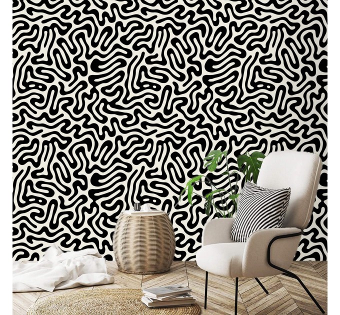 Abstract wallpaper black & white Modern accent wall covering
