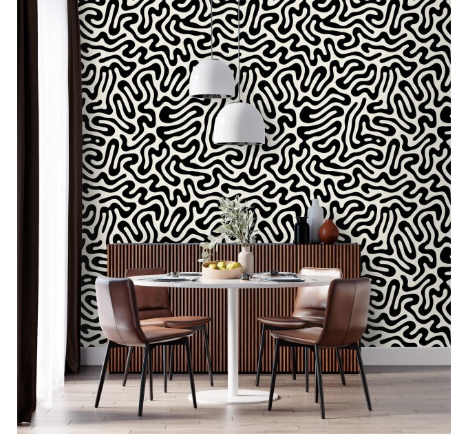 Abstract wallpaper black & white Modern accent wall covering