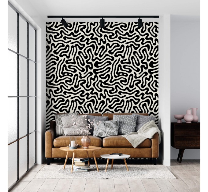 Abstract wallpaper black & white Modern accent wall covering