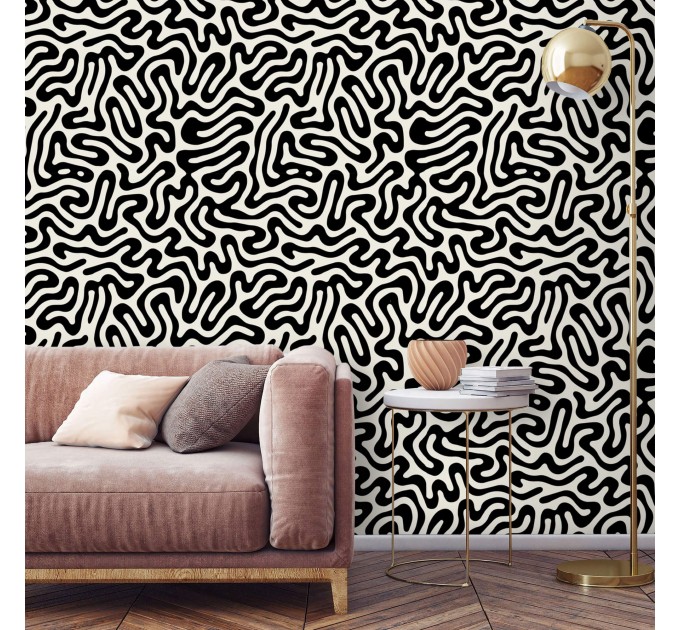 Abstract wallpaper black & white Modern accent wall covering