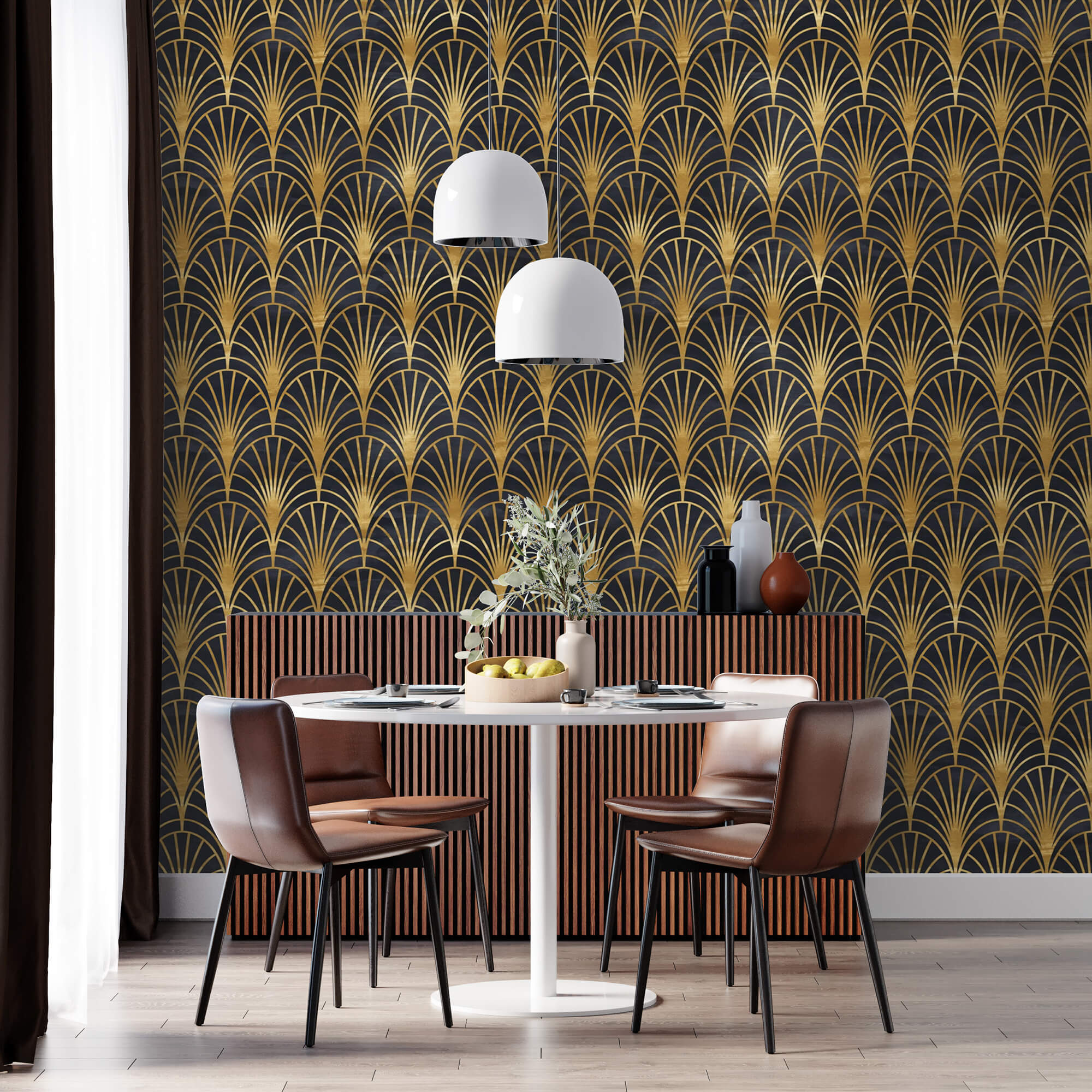 Black and gold art deco arches wallpaper | ArtMyWall