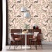 Botanical wallpaper birds pink Chinoiserie accent wallpaper