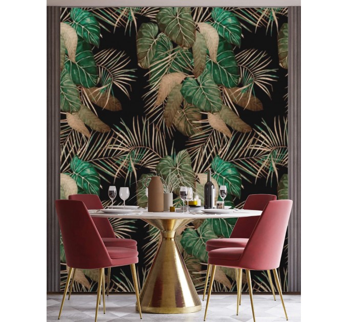 Tropical leaf wallpaper - Dark botanical wall covering