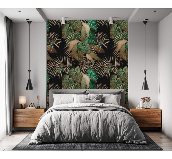 Tropical leaf wallpaper - Dark botanical wall covering