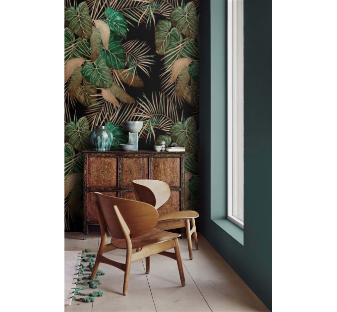 Tropical leaf wallpaper - Dark botanical wall covering