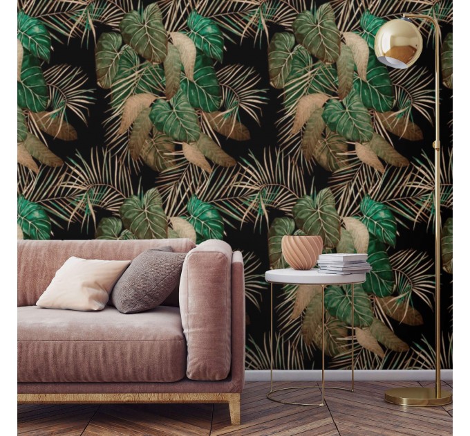 Tropical leaf wallpaper - Dark botanical wall covering