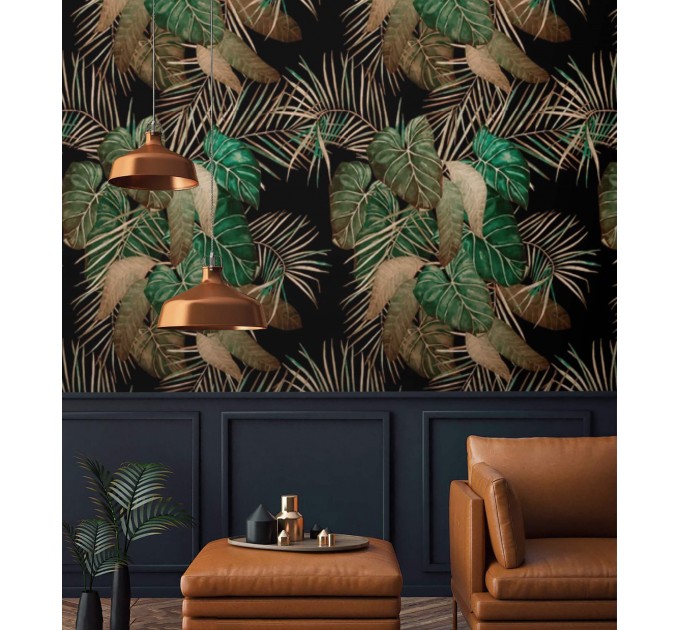 Tropical leaf wallpaper - Dark botanical wall covering