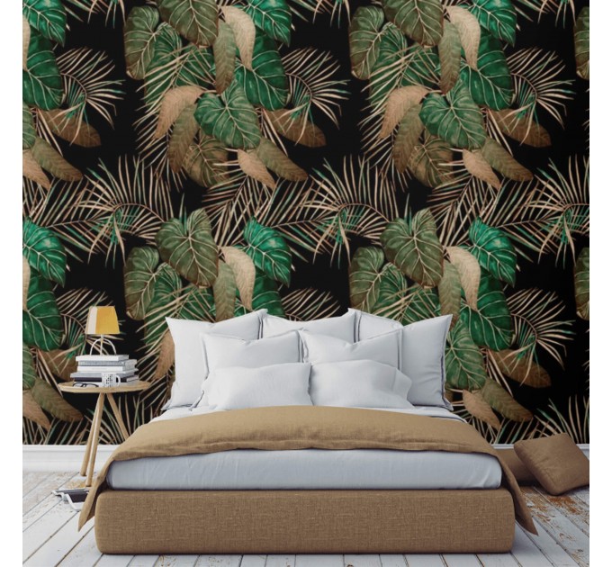 Tropical leaf wallpaper - Dark botanical wall covering