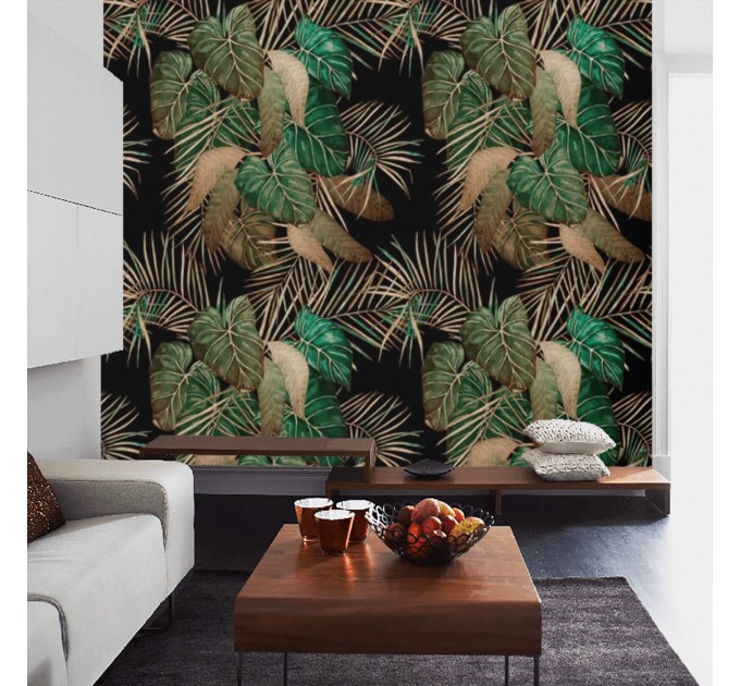 Tropical leaf wallpaper - Dark botanical wall covering