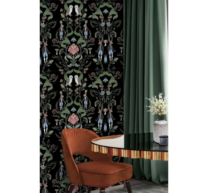 Wallpaper vintage fairy animals Dark academia style decor.