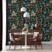 Dark floral wallpaper botanical, leaves flowers and herbs