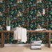 Dark floral wallpaper botanical, leaves flowers and herbs