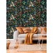 Dark floral wallpaper botanical, leaves flowers and herbs