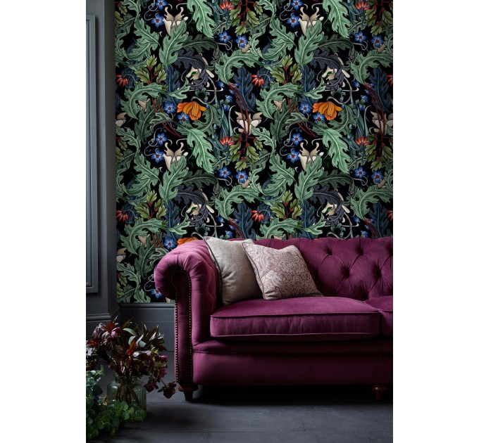 Vintage dark floral wallpaper botanical motives