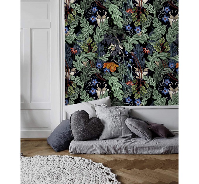 Vintage dark floral wallpaper botanical motives