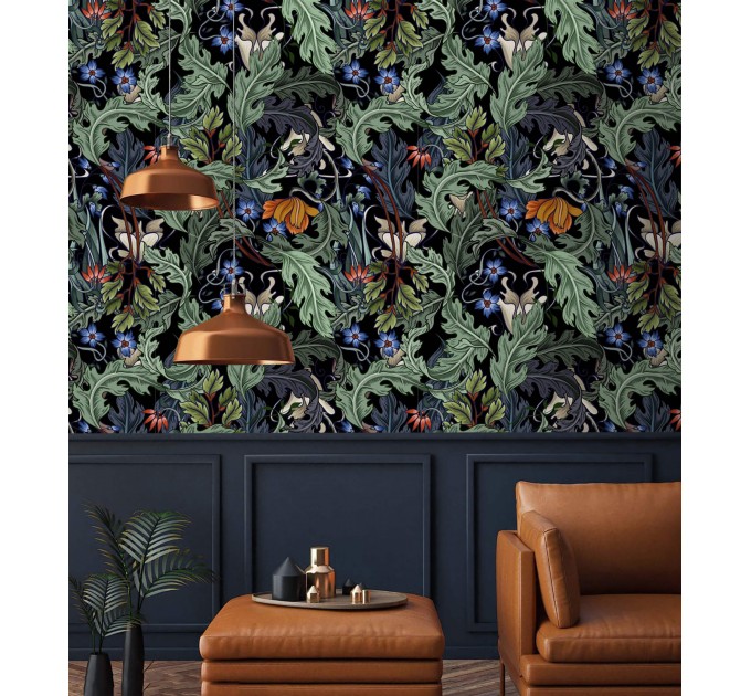 Vintage dark floral wallpaper botanical motives