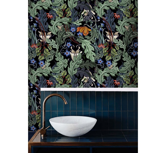 Vintage dark floral wallpaper botanical motives