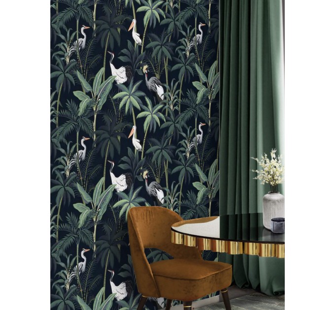 Dark tropical wallpaper with birds