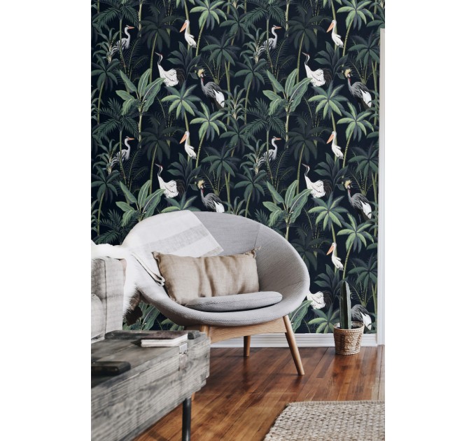 Dark tropical wallpaper with birds