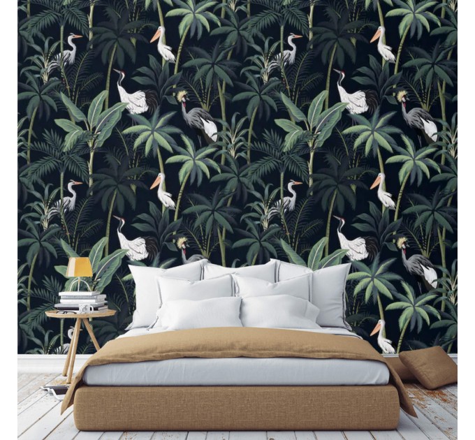 Dark tropical wallpaper with birds