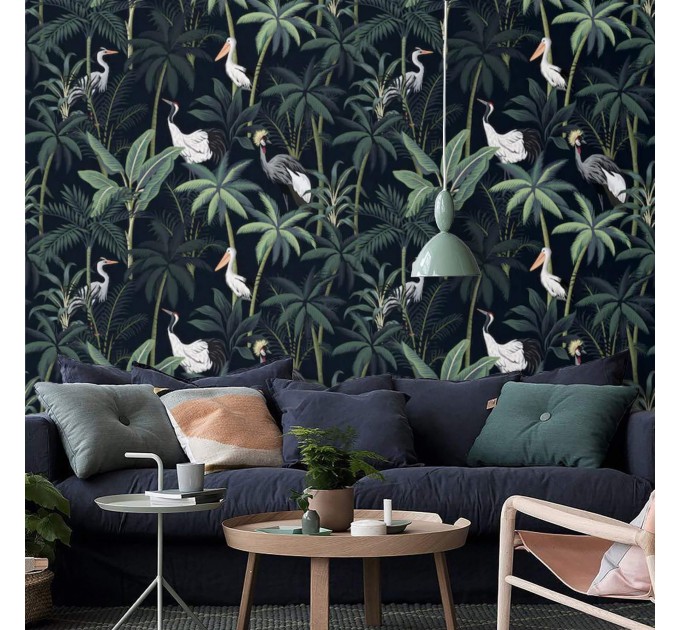 Dark tropical wallpaper with birds
