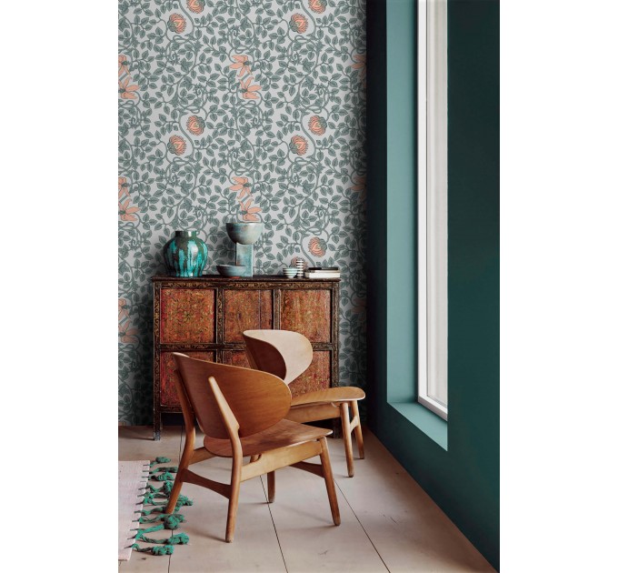 Vintage wallpaper botanical, flowers and leaves design