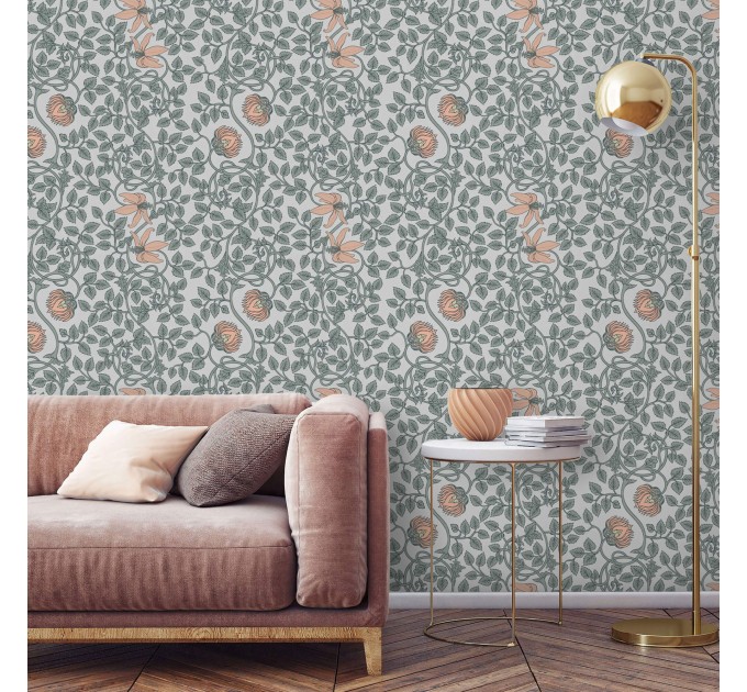 Vintage wallpaper botanical, flowers and leaves design