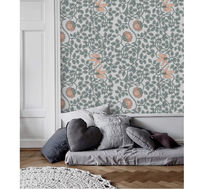 Vintage wallpaper botanical, flowers and leaves design