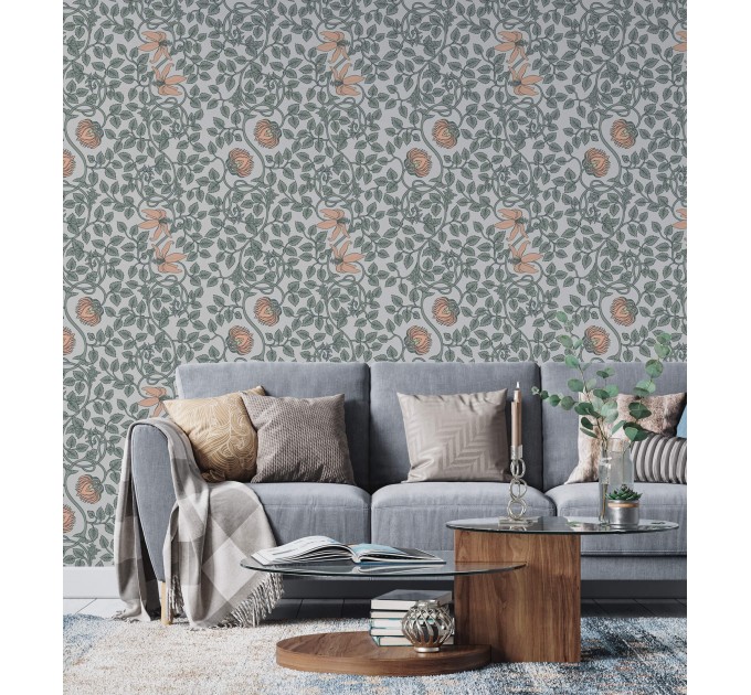 Vintage wallpaper botanical, flowers and leaves design
