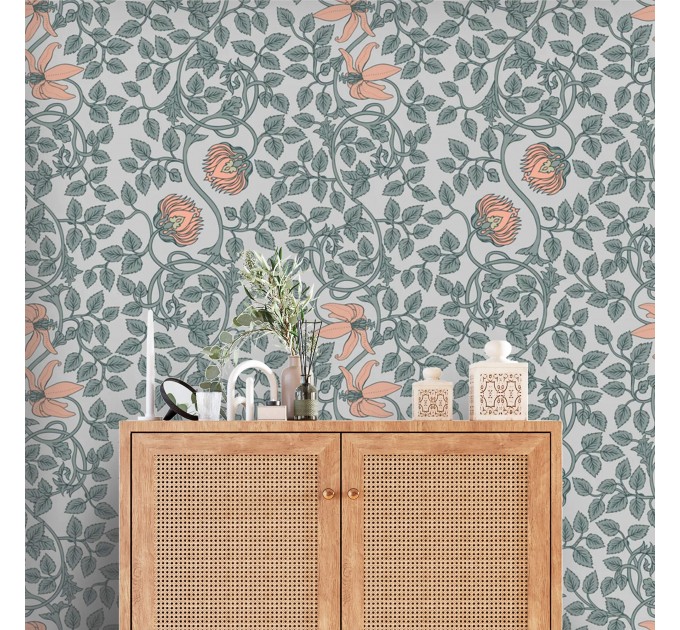 Vintage wallpaper botanical, flowers and leaves design