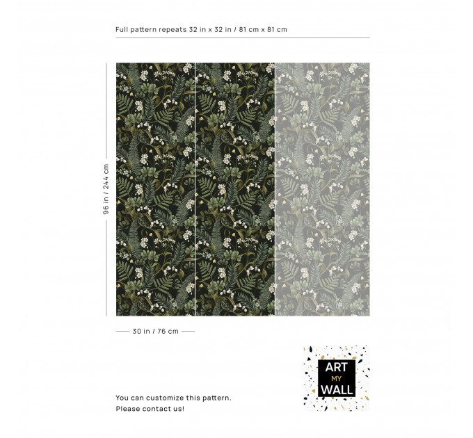 Dark botanical wallpaper herbs, Moody greenery wall covering