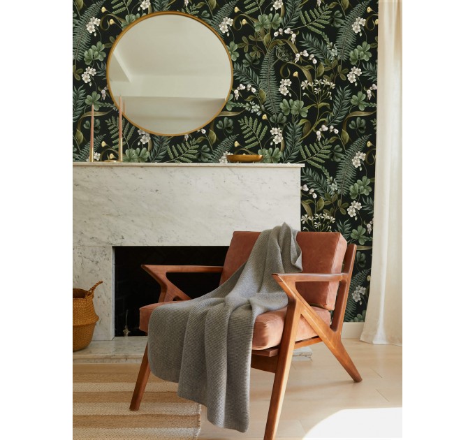 Dark botanical wallpaper herbs, Moody greenery wall covering