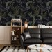 Dark moody tropical wallpaper leaves, dark academia style