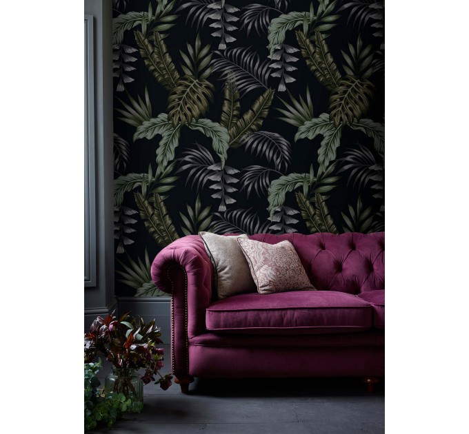 Dark moody tropical wallpaper leaves, dark academia style