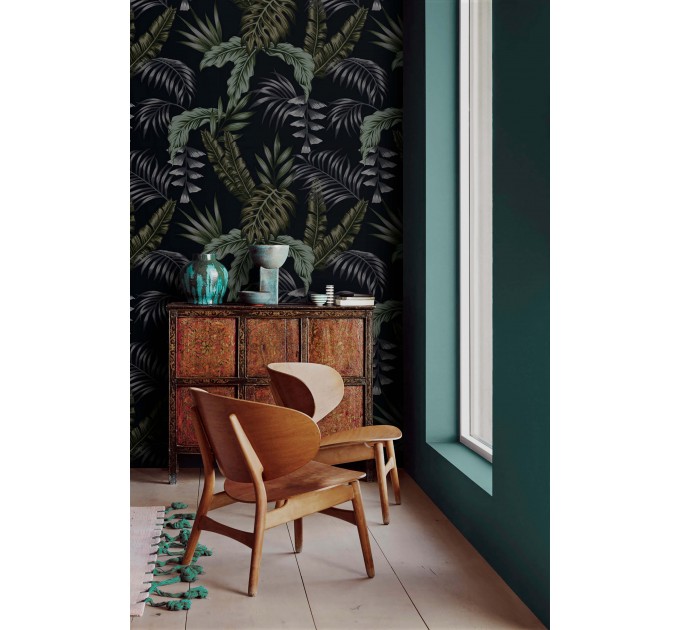 Dark moody tropical wallpaper leaves, dark academia style