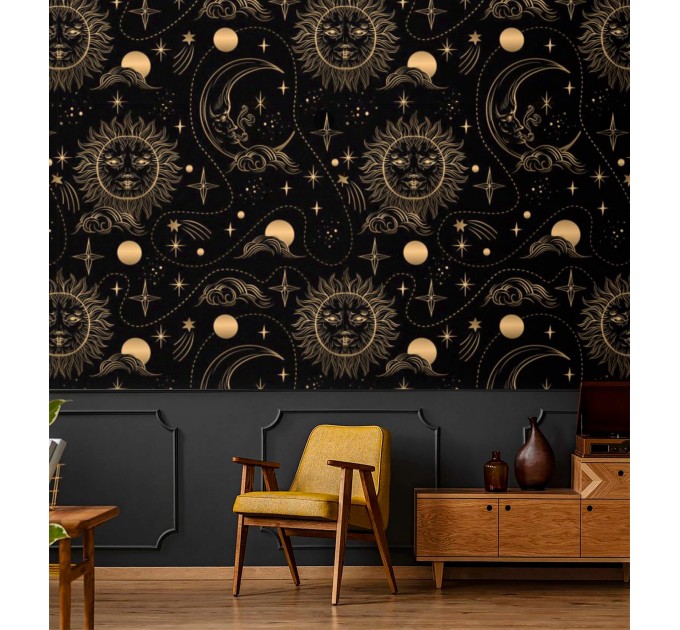 Dark wallpaper sun and moon celestial non metallic wallpaper