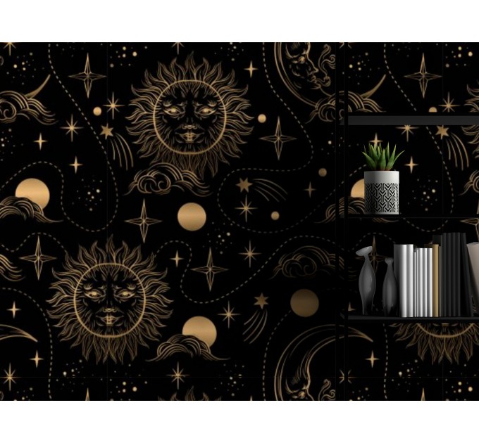 Dark wallpaper sun and moon celestial non metallic wallpaper
