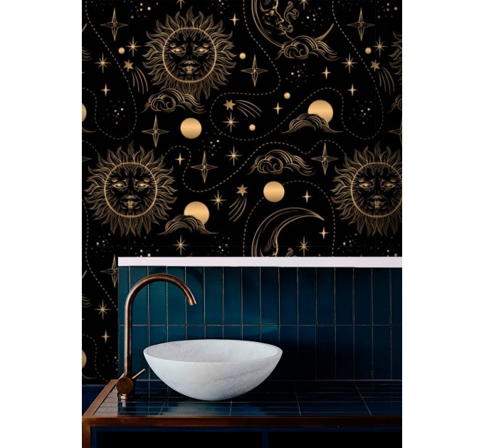 Dark wallpaper sun and moon celestial non metallic wallpaper