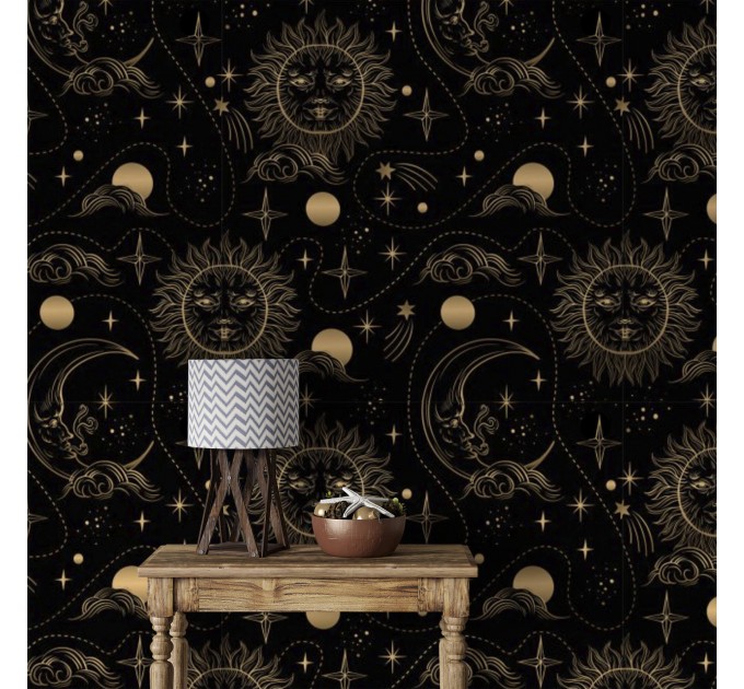 Dark wallpaper sun and moon celestial non metallic wallpaper