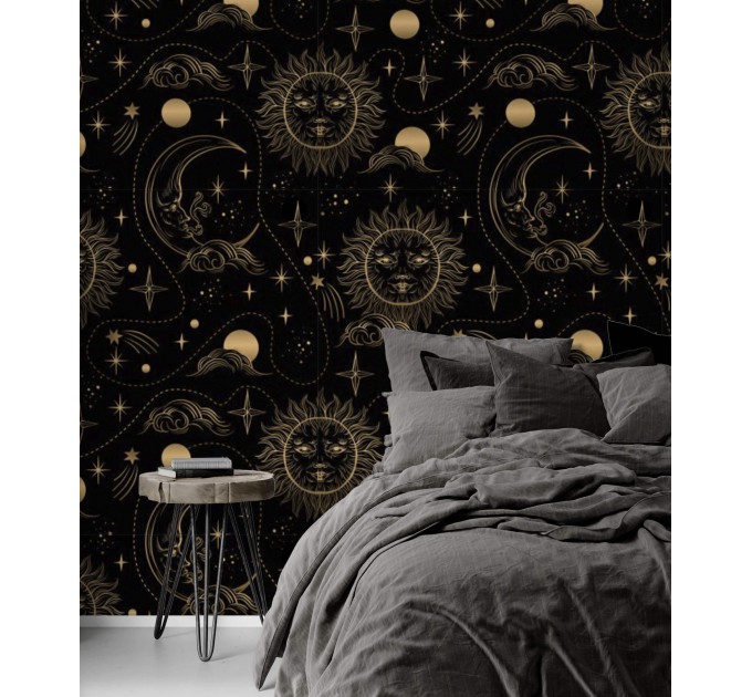 Dark wallpaper sun and moon celestial non metallic wallpaper