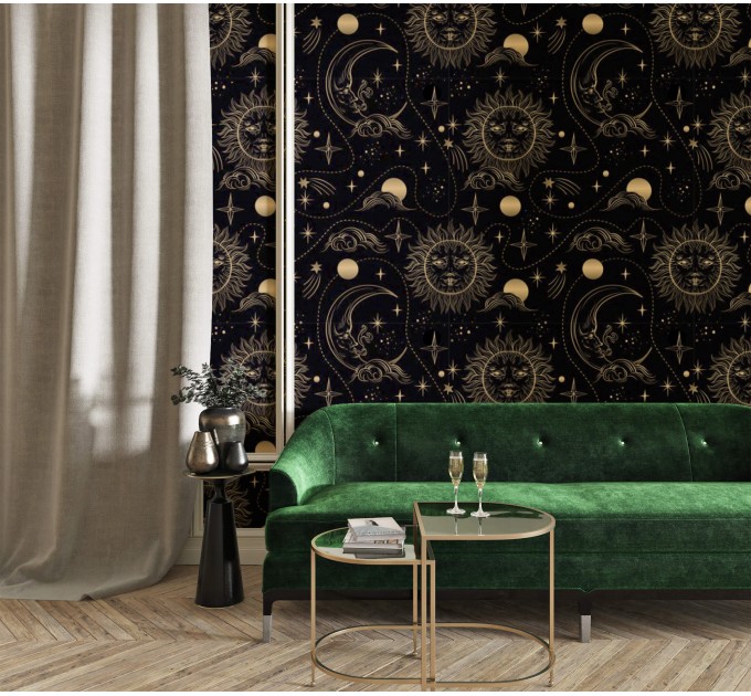 Dark wallpaper sun and moon celestial non metallic wallpaper