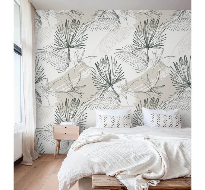 Tropical wallpaper minimalist palm leaves