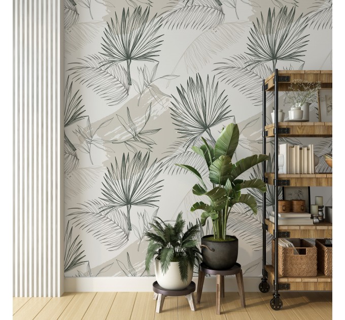 Tropical wallpaper minimalist palm leaves