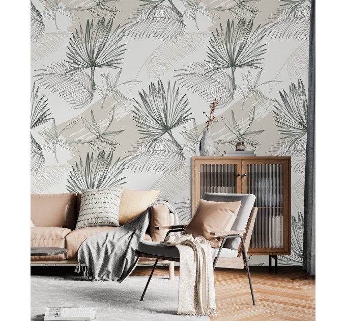 Tropical wallpaper minimalist palm leaves
