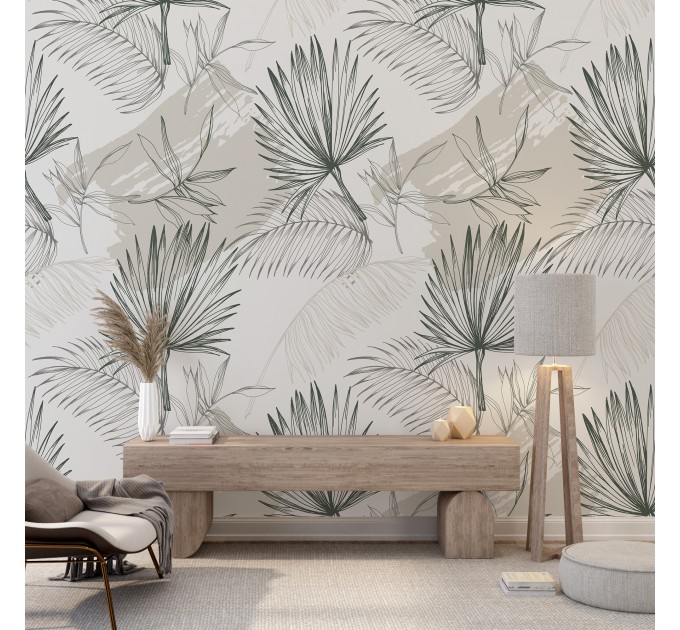 Tropical wallpaper minimalist palm leaves