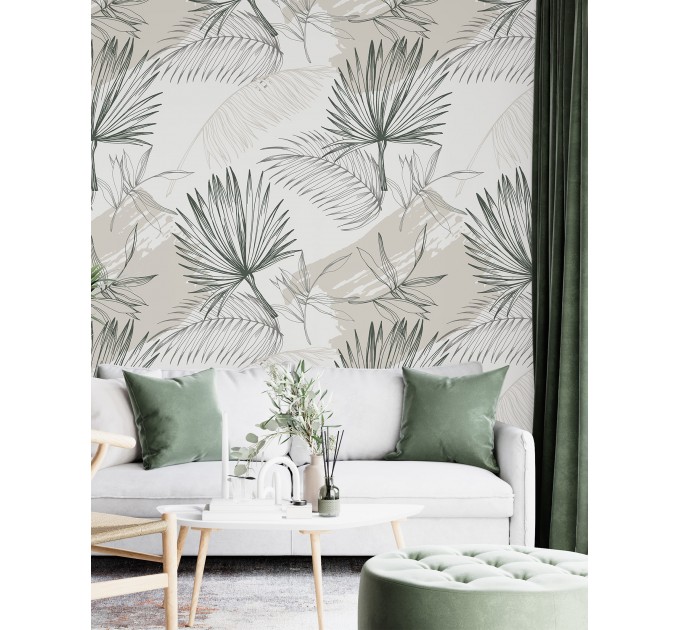 Tropical wallpaper minimalist palm leaves